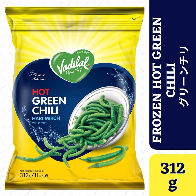 VADILAL HOT GREEN CHILLI FROZEN 312GM